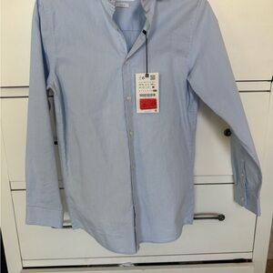 NWT Boys kids Zara 13 14 slim fit Light Blue Button-Down Collar Shirt